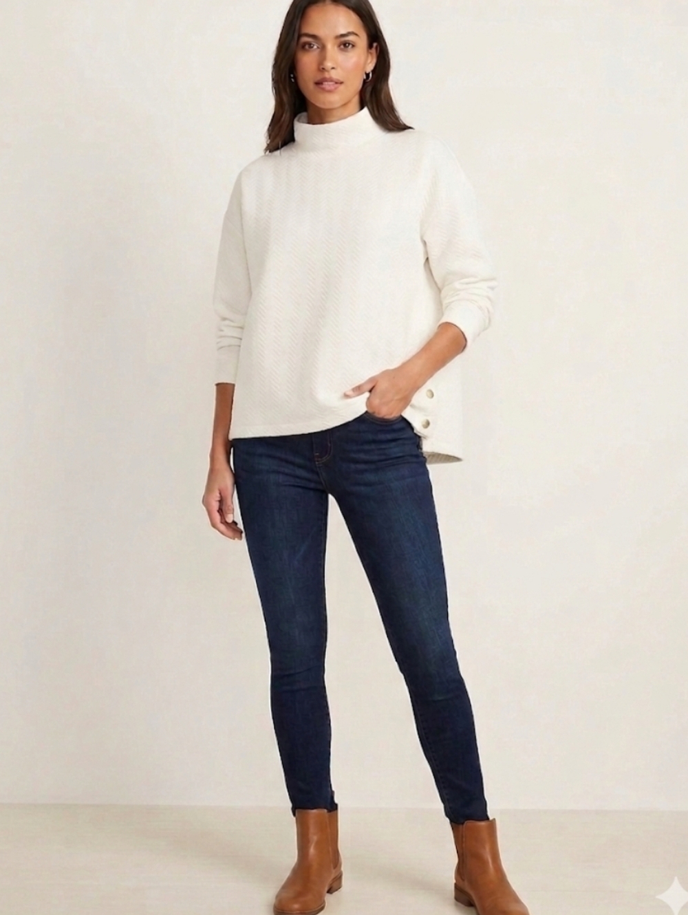 J.Crew Factory Herringbone Quilted Mockneck Sweatshirt Ivory Gold Button XXL EUC